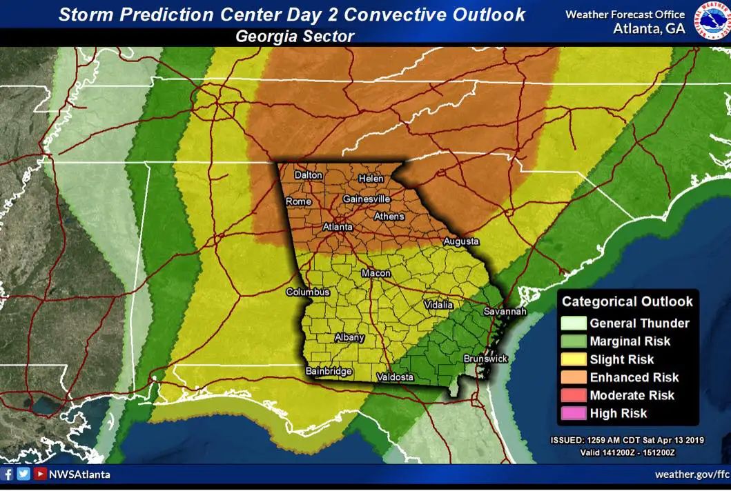 A powerful storm system that is moving through the South has reached Georgia. The storm has much of north and central Georgia under a tornado watch until Sunday afternoon. High winds, tornados and lightning are expected.