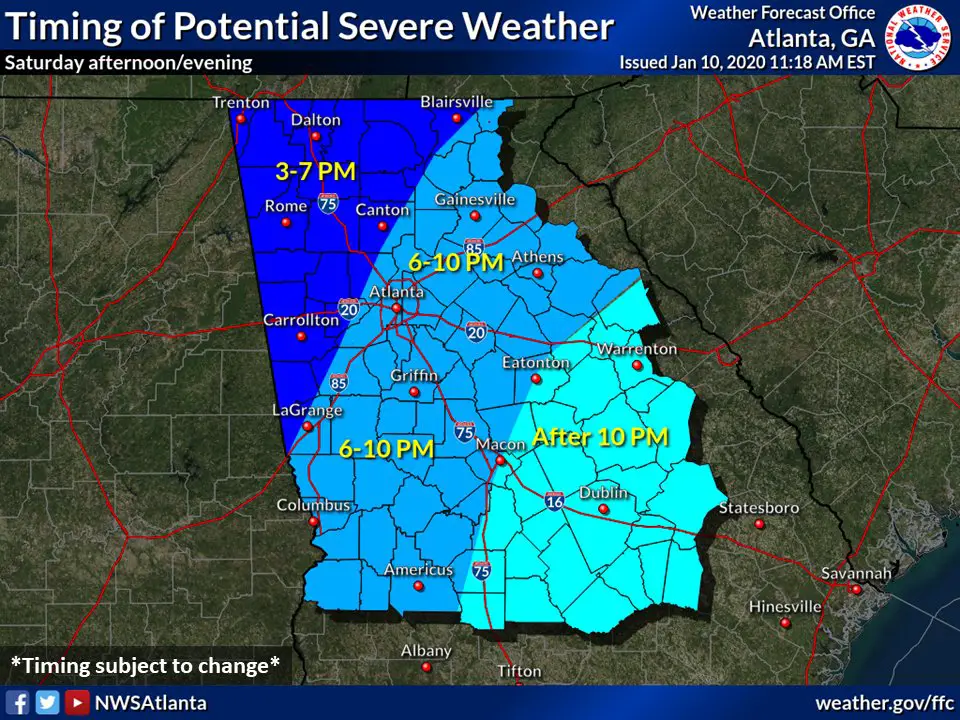 High winds are expected with today's severe thunderstorms across Georgia