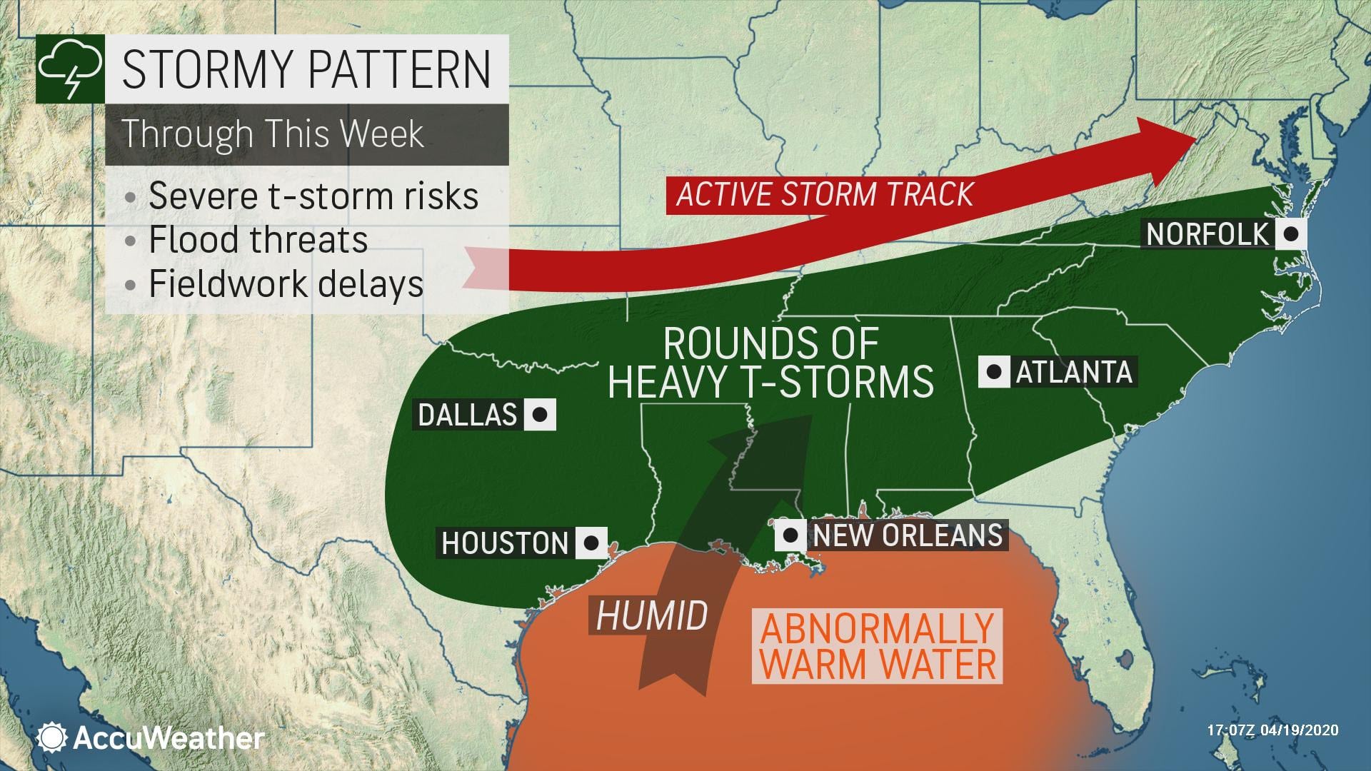 One week after the Easter Sunday tornado outbreak, parts of the South will once again be at risk for more dangerous weather.