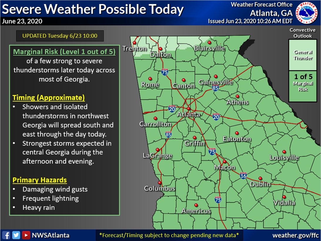 The National Weather Service is predicting severe weather throughout most of the state this afternoon.