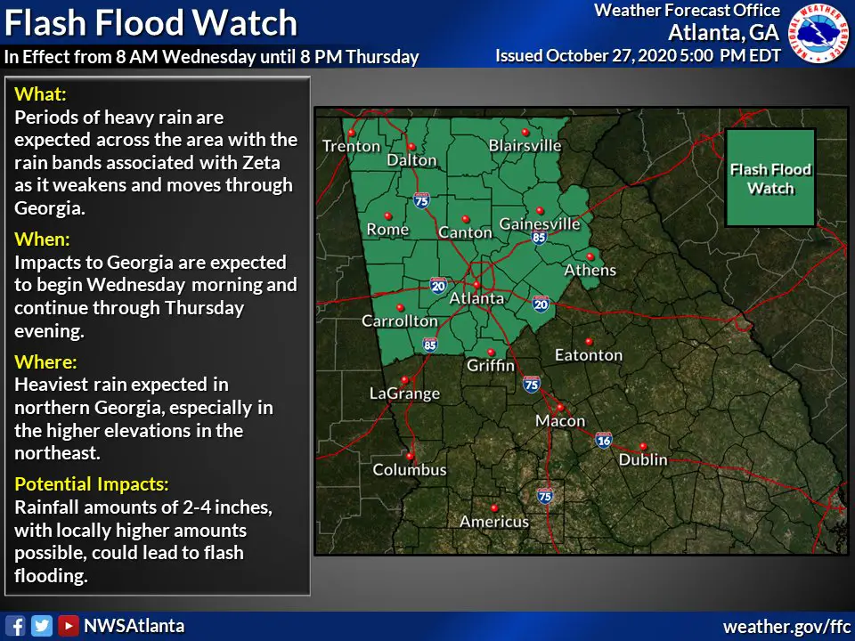 North Georgia is expected to feel the effects of Hurricane Zeta today and tomorrow. The hurricane is expected to make landfall in Southeast Louisiana, bringing strong winds and flooding to much of north Georgia.