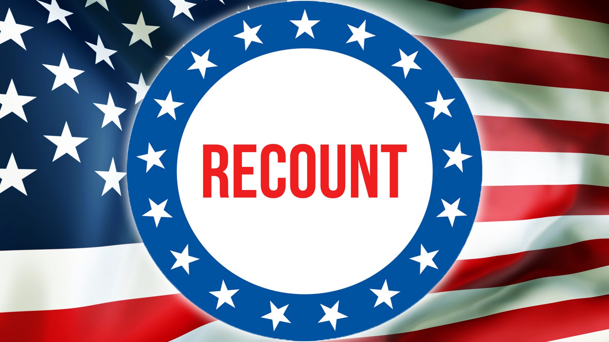 Recount election on a USA background, 3D rendering. United States of America flag waving in the wind. Voting, Freedom Democracy, Recount concept. US Presidential election banner backgroun