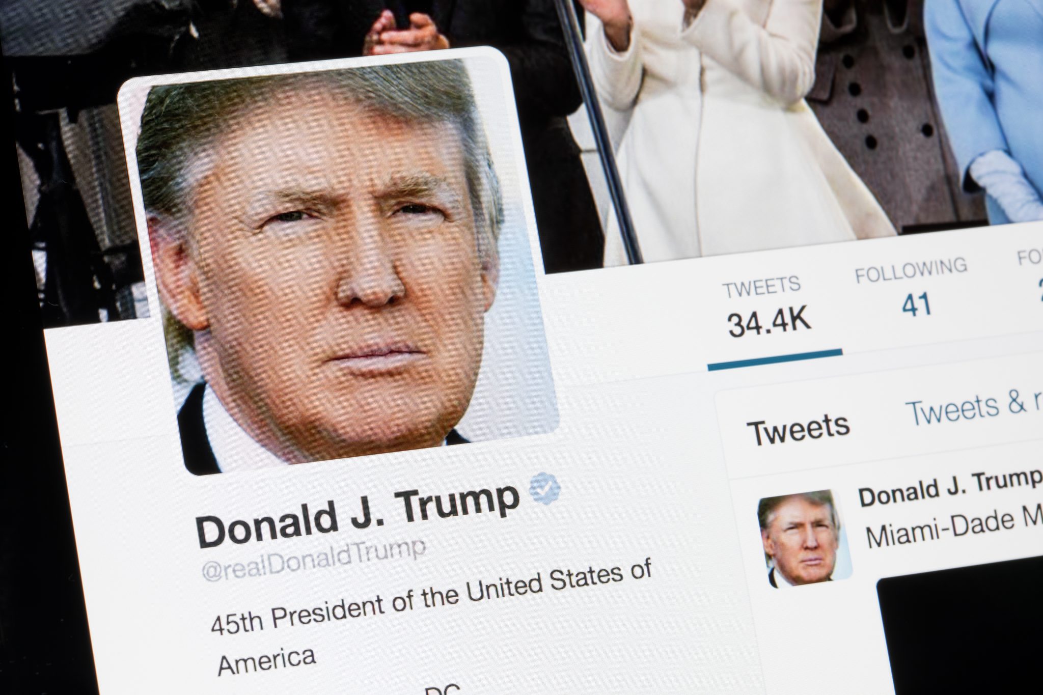 RIGA, LATVIA - February 02, 2017: President of United States of America Donald Trump Twitter  profile.