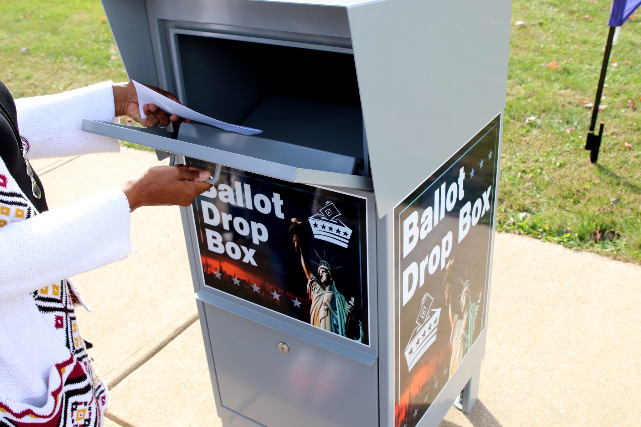 Lancaster Ohio October 14, 2020Voter Ballot Drop Box outside Board of Elections Office.