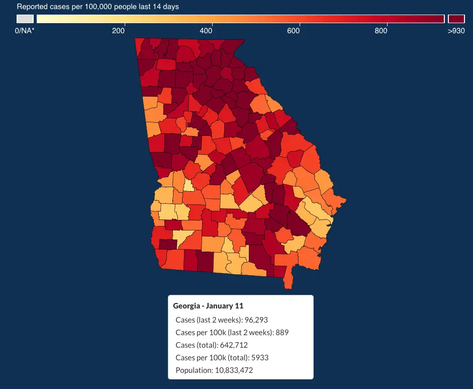 The Gist: All of Georgia is being slammed with a major outbreak of coronavirus cases, but North Georgia is showing the highest number of cases per 100,000 residents.