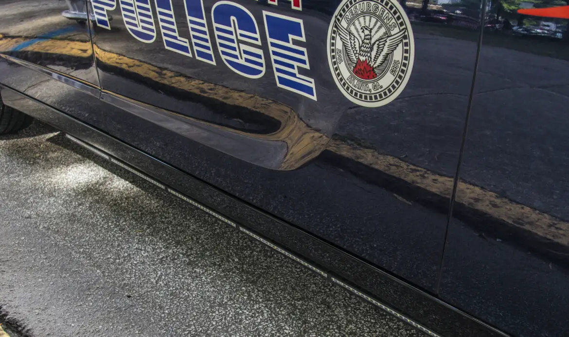 Atlanta, Ga USA 06 07 20: Downtown Atlanta Georgia Atlanta Police car close up side door