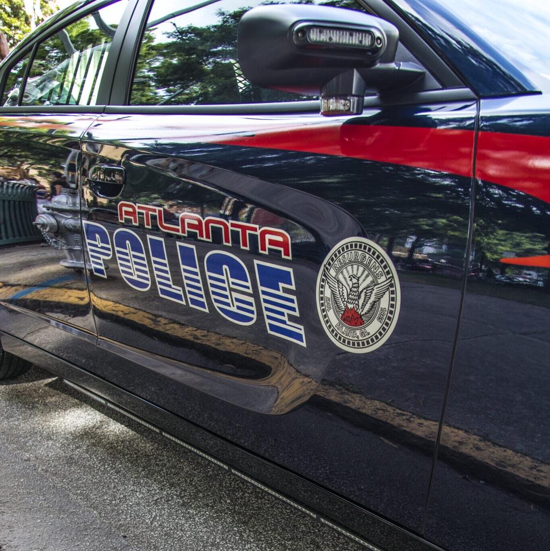 Atlanta, Ga USA 06 07 20: Downtown Atlanta Georgia Atlanta Police car close up side door