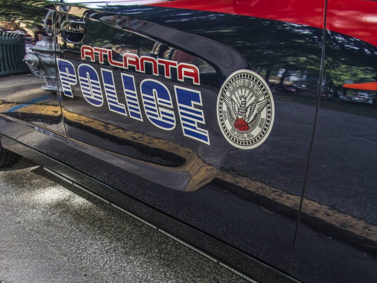Atlanta, Ga USA 06 07 20: Downtown Atlanta Georgia Atlanta Police car close up side door