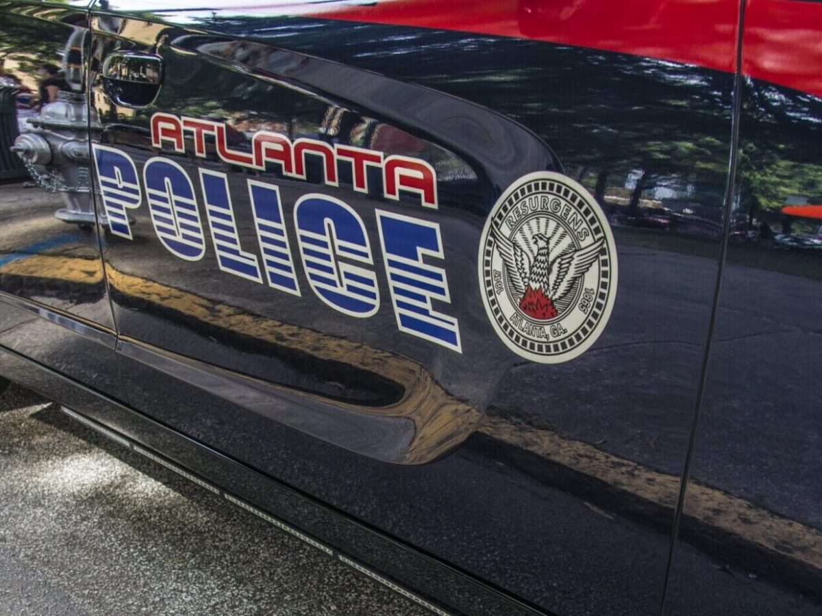 Atlanta, Ga USA 06 07 20: Downtown Atlanta Georgia Atlanta Police car close up side door