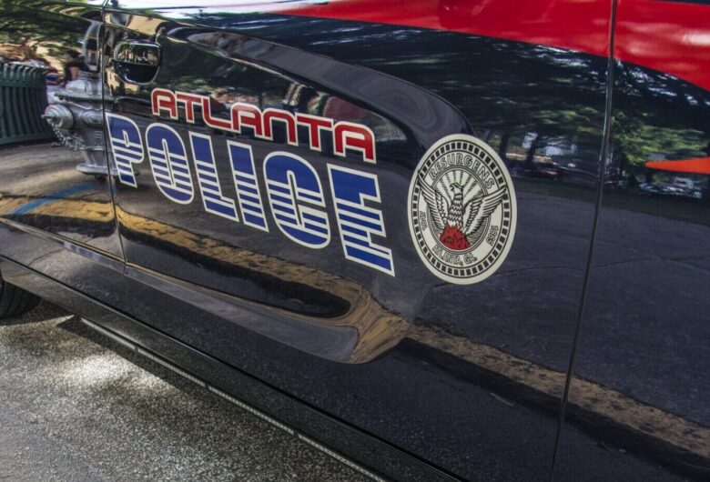 Atlanta, Ga USA 06 07 20: Downtown Atlanta Georgia Atlanta Police car close up side door