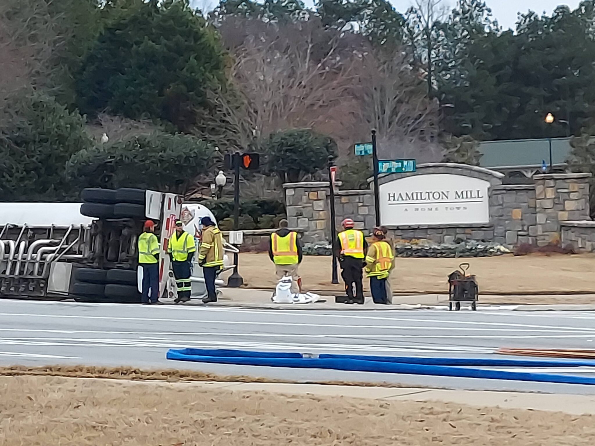 Overturned gasoline tanker shuts down Braselton Highway