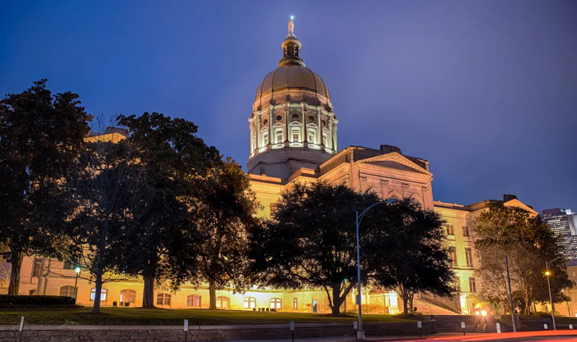 Georgia state capitol building in Atlanta at night