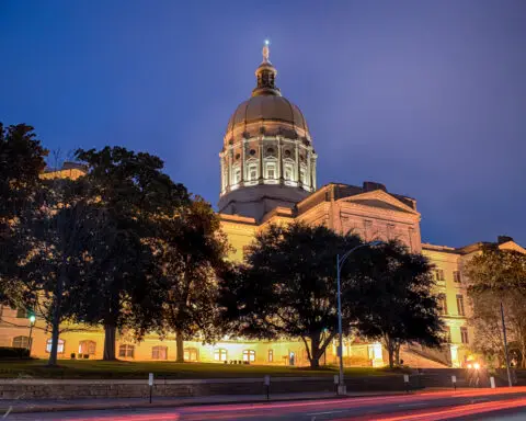 Georgia state capitol building in Atlanta at night