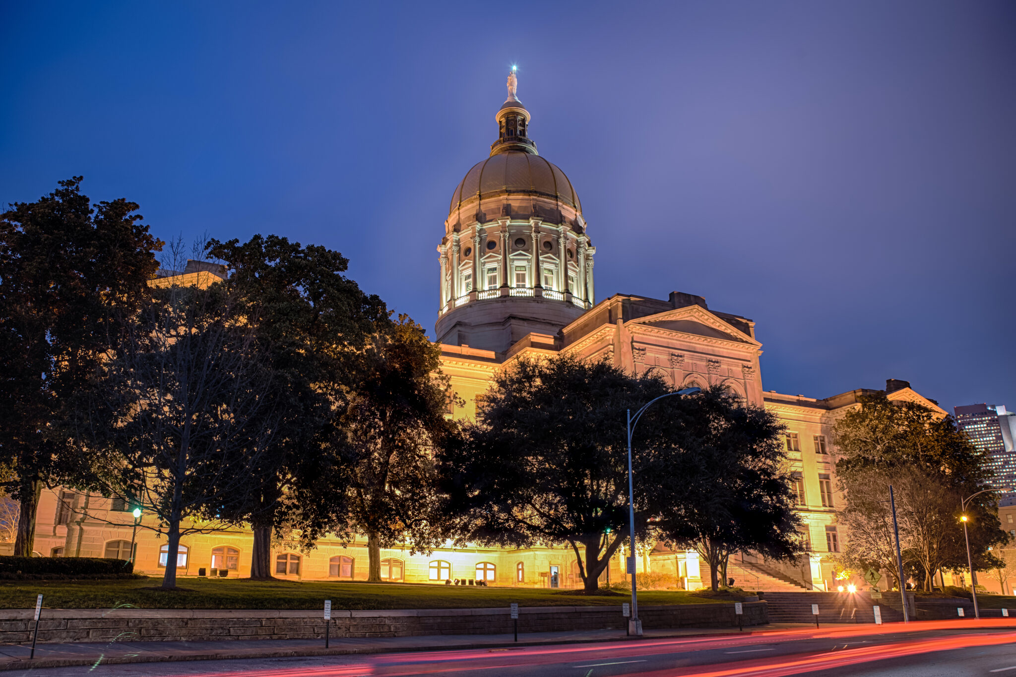 Georgia state capitol building in Atlanta at night