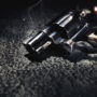 gun with smoke on the floor, high contrast image