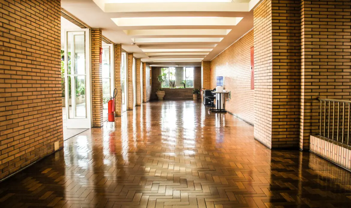 Brown wooden flooring hallway