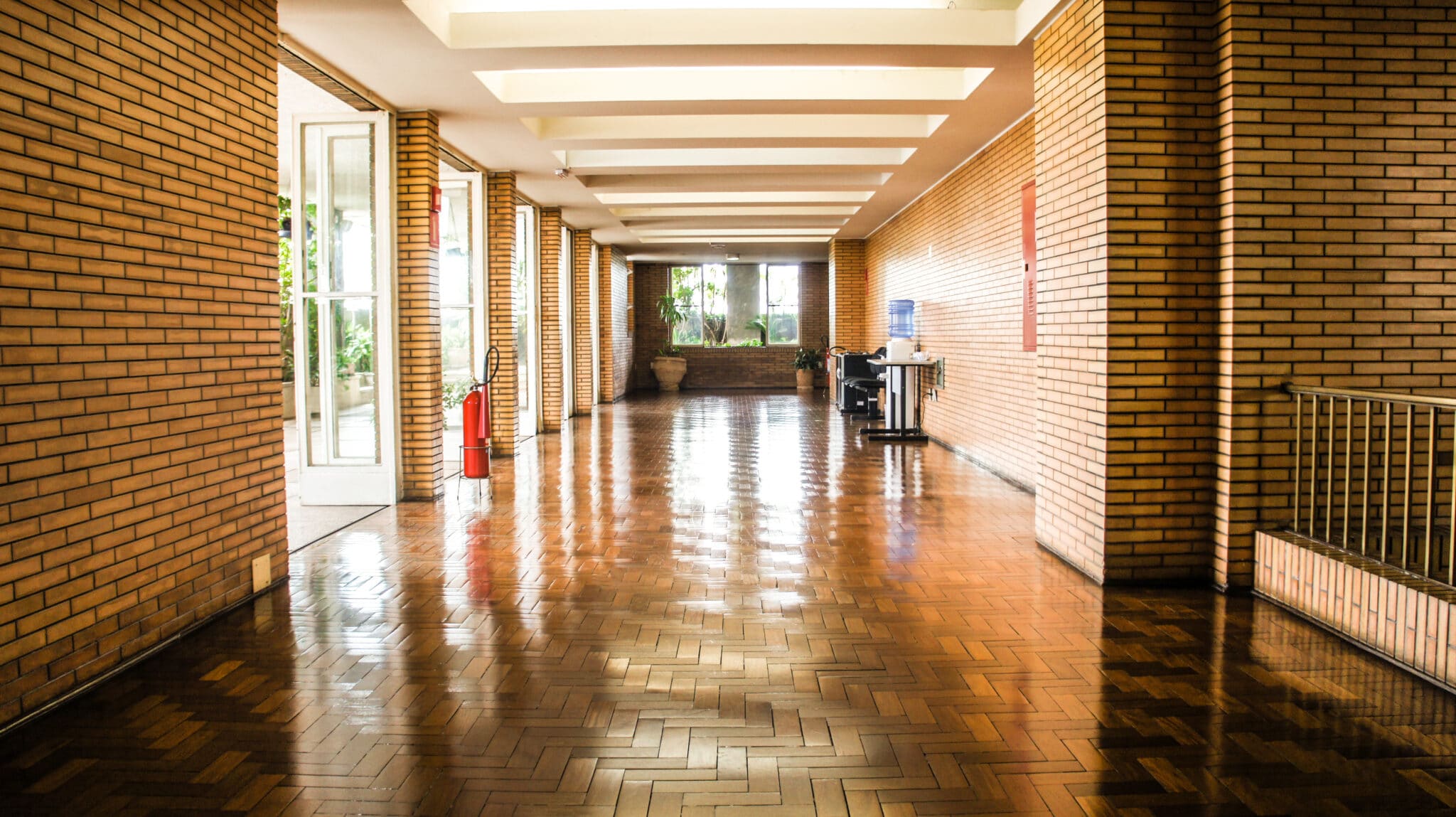 Brown wooden flooring hallway
