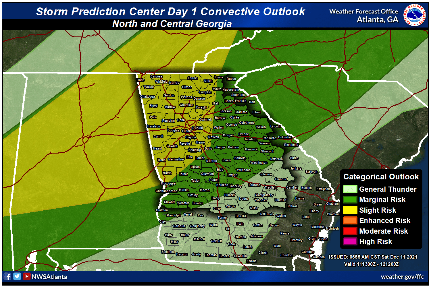 Expect thunderstorms throughout Georgia today