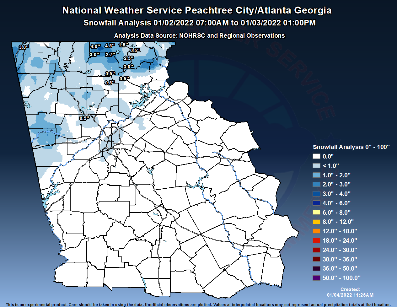 Here's how much snow Georgia actually got this week