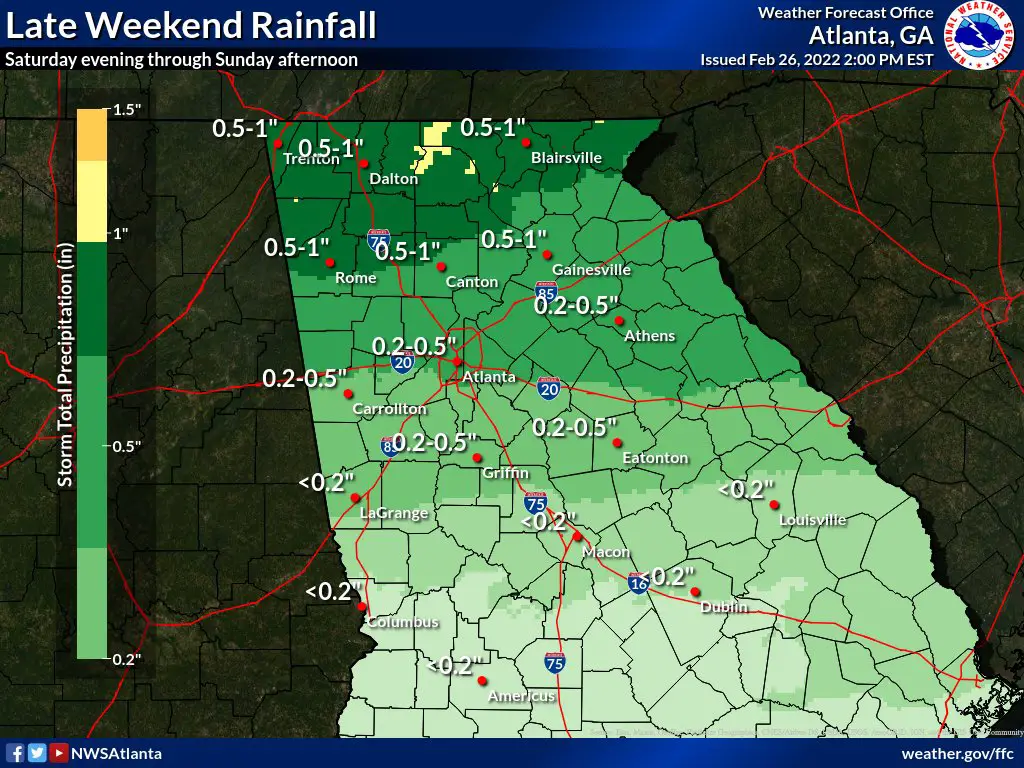 Weather Update Rain Expected In Georgia On Sunday