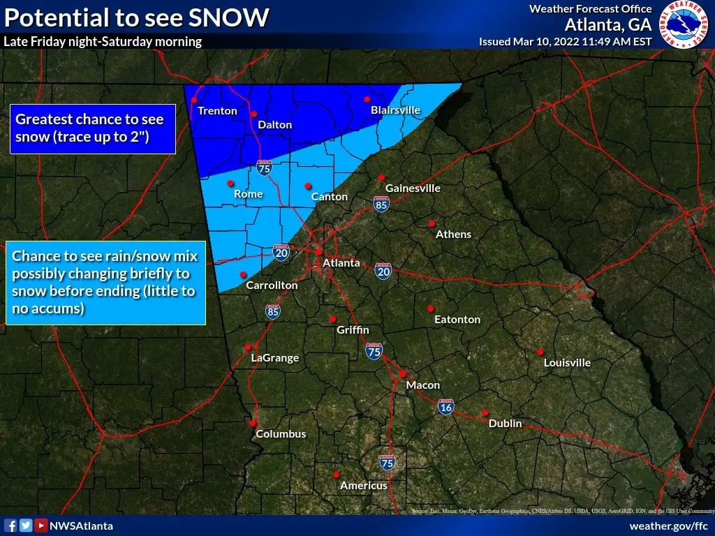Snow possible in north Georgia overnight