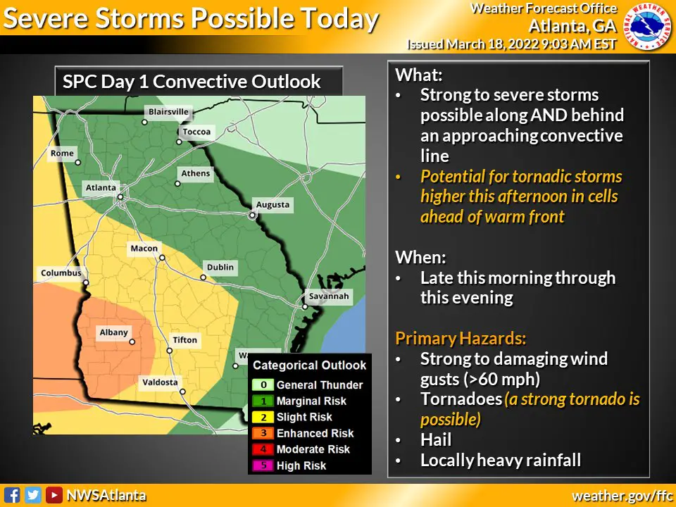 Strong thunderstorms expected in Georgia today