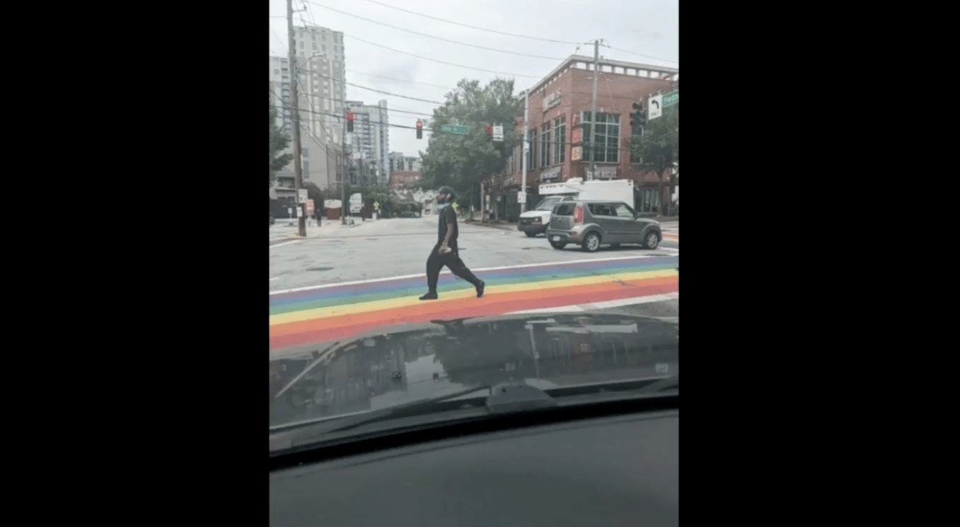 Police search for suspect who painted a swastika in Atlanta's rainbow crosswalk