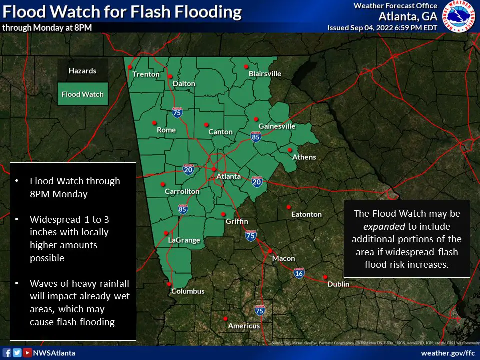 Flood watch in effect for parts of Georgia