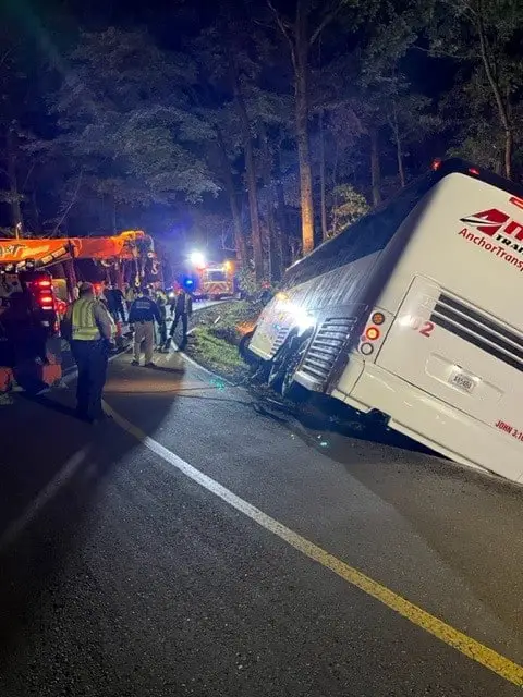 Bus carrying 38 youth runs off road in Pickens County