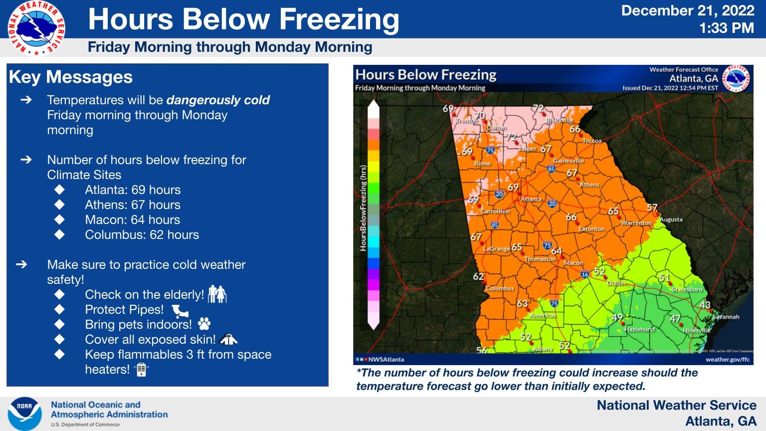 How long will below freezing temperatures last in Georgia?