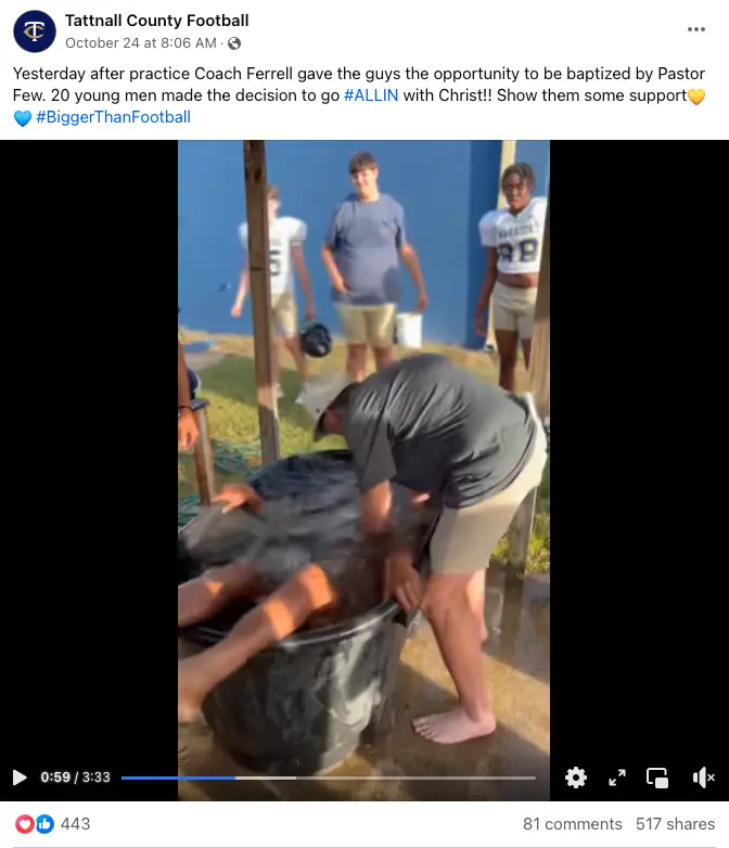 Georgia High School Football Coach Fired After On-campus Baptism After Practice