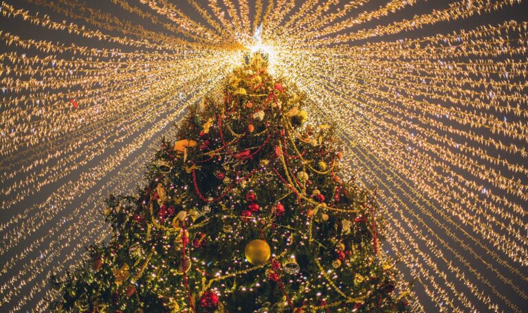 Green Christmas Tree With String Lights