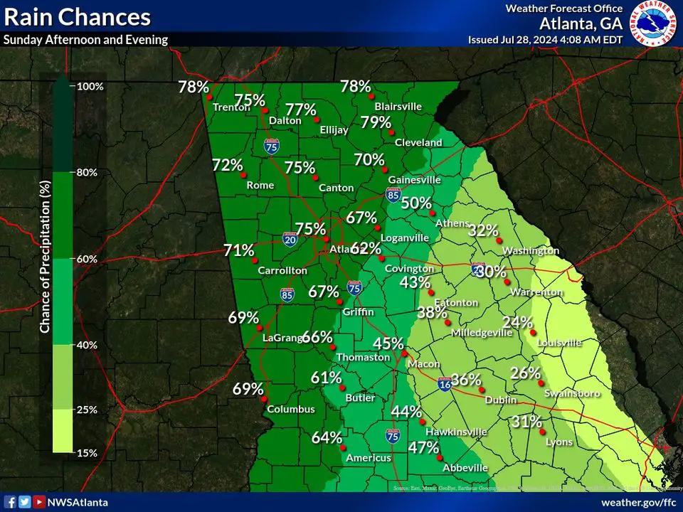 High Rain Chances Across Northwest Georgia Today