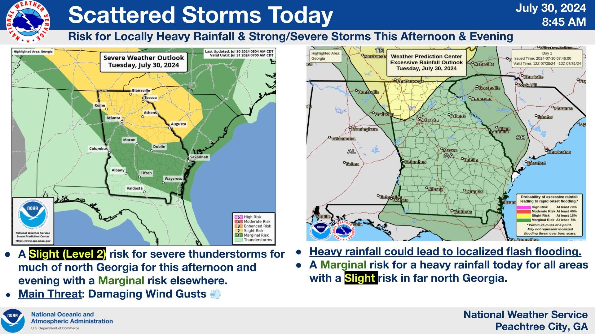 Scattered Thunderstorms Are Moving into Georgia This Afternoon