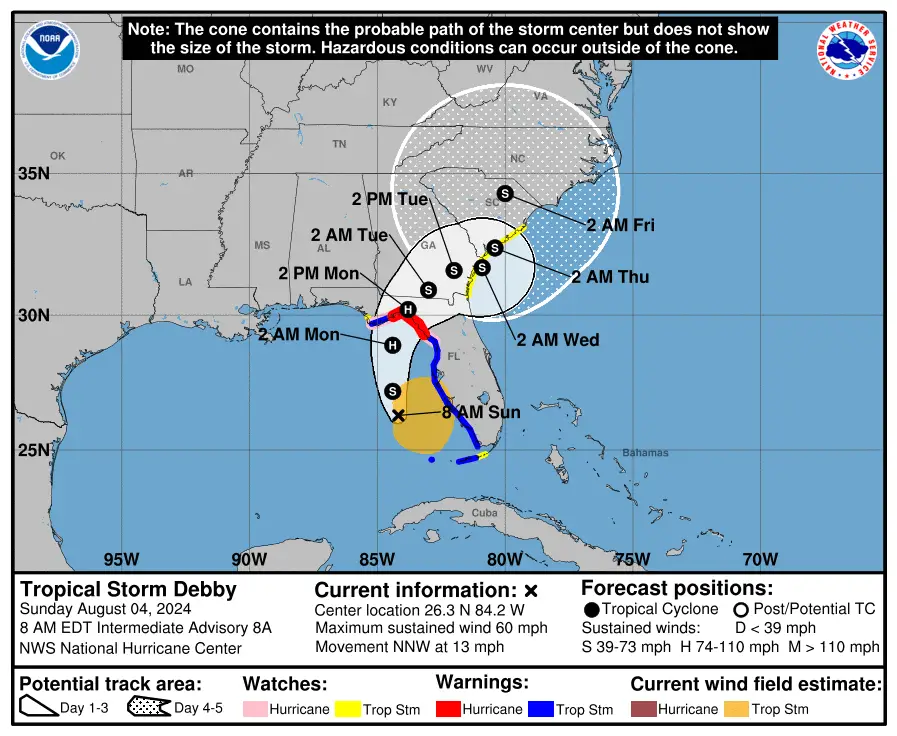 Tropical Storm Debby to Drench Georgia with Heavy Rainfall and Flooding