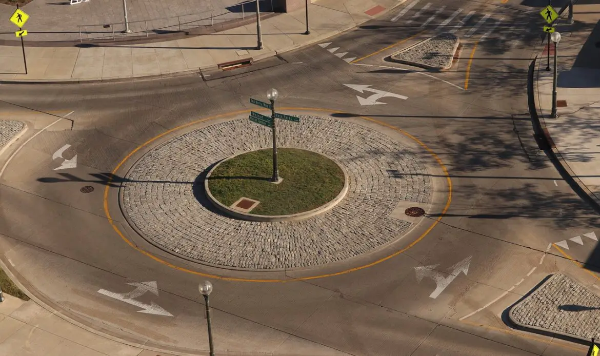 roundabout, street, traffic