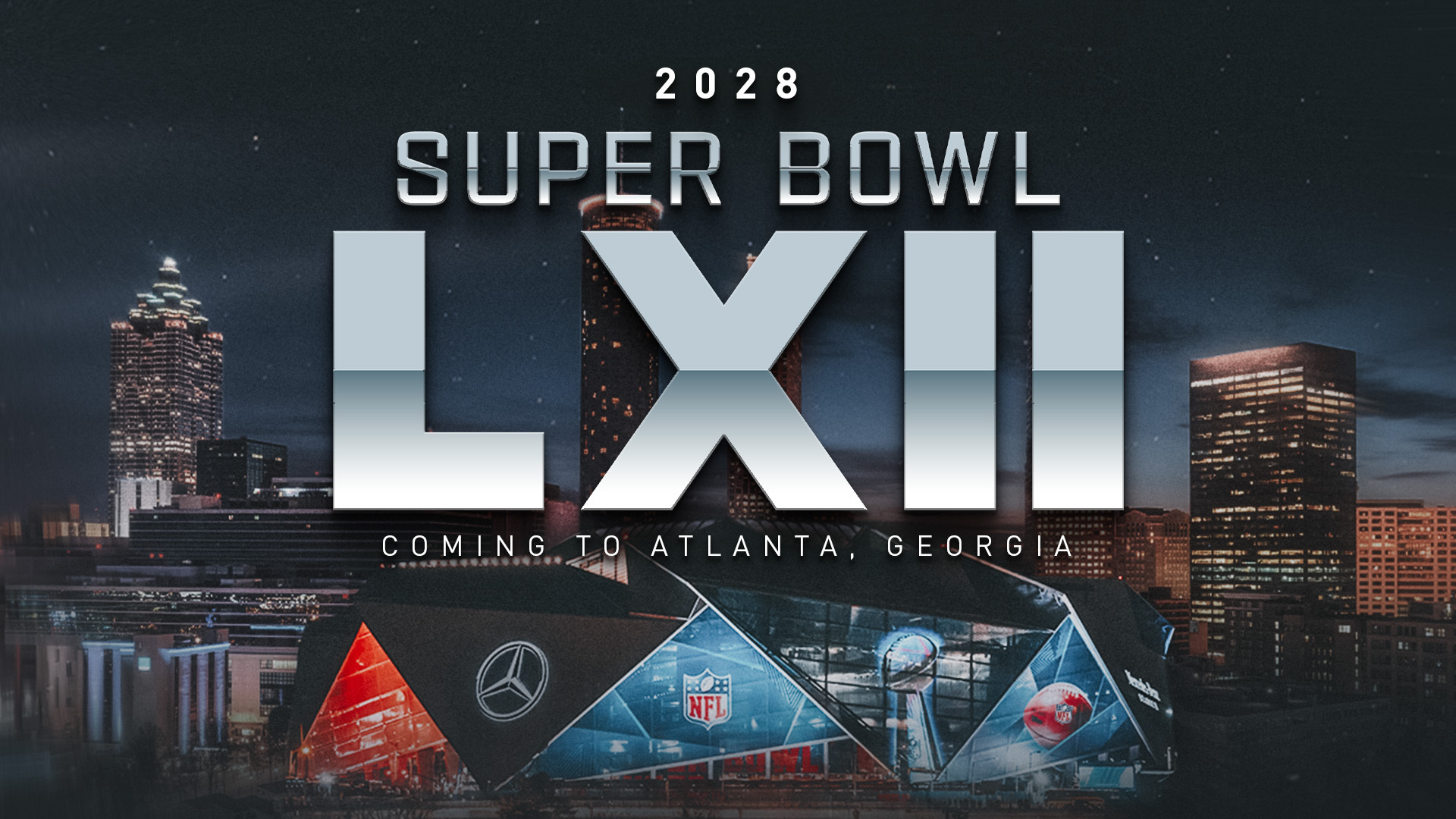 The NFL has announced that Atlanta's Mercedes-Benz Stadium will host Super Bowl LXII in 2028, marking the city's fourth time as the host. This event is expected to boost Atlanta's economy significantly, similar to the $350 million impact seen in 2019. Preparations will begin shortly to ensure a successful event.