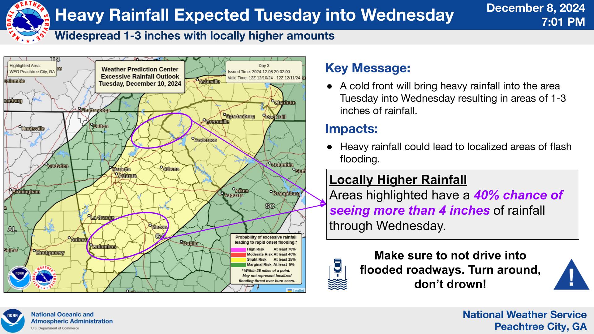 Rain is making its way back to Georgia, with forecasts indicating significant rainfall starting Monday. By Wednesday, some areas could see rainfall exceeding 2 inches. Current projections show a potential for flash flooding, especially as the week progresses.