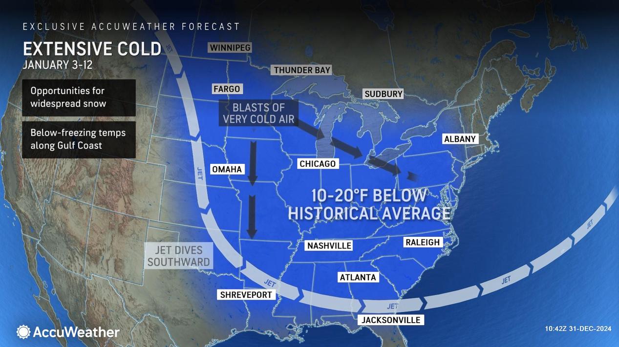 AccuWeather expert meteorologists warn that several Arctic blasts will bring waves of bitterly cold air to much of the eastern half of the nation starting this weekend, which could result in the lowest January temperatures in more than a decade in some places.  