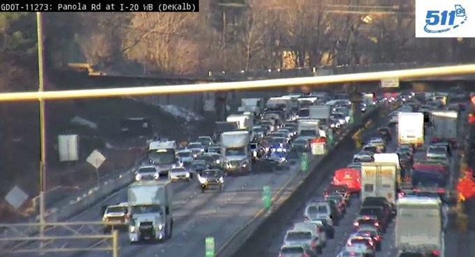 Traffic is at a standstill this morning in DeKalb County. A crash has completely blocked all lanes on Interstate 20 East at Panola Road, near mile marker 71.4.