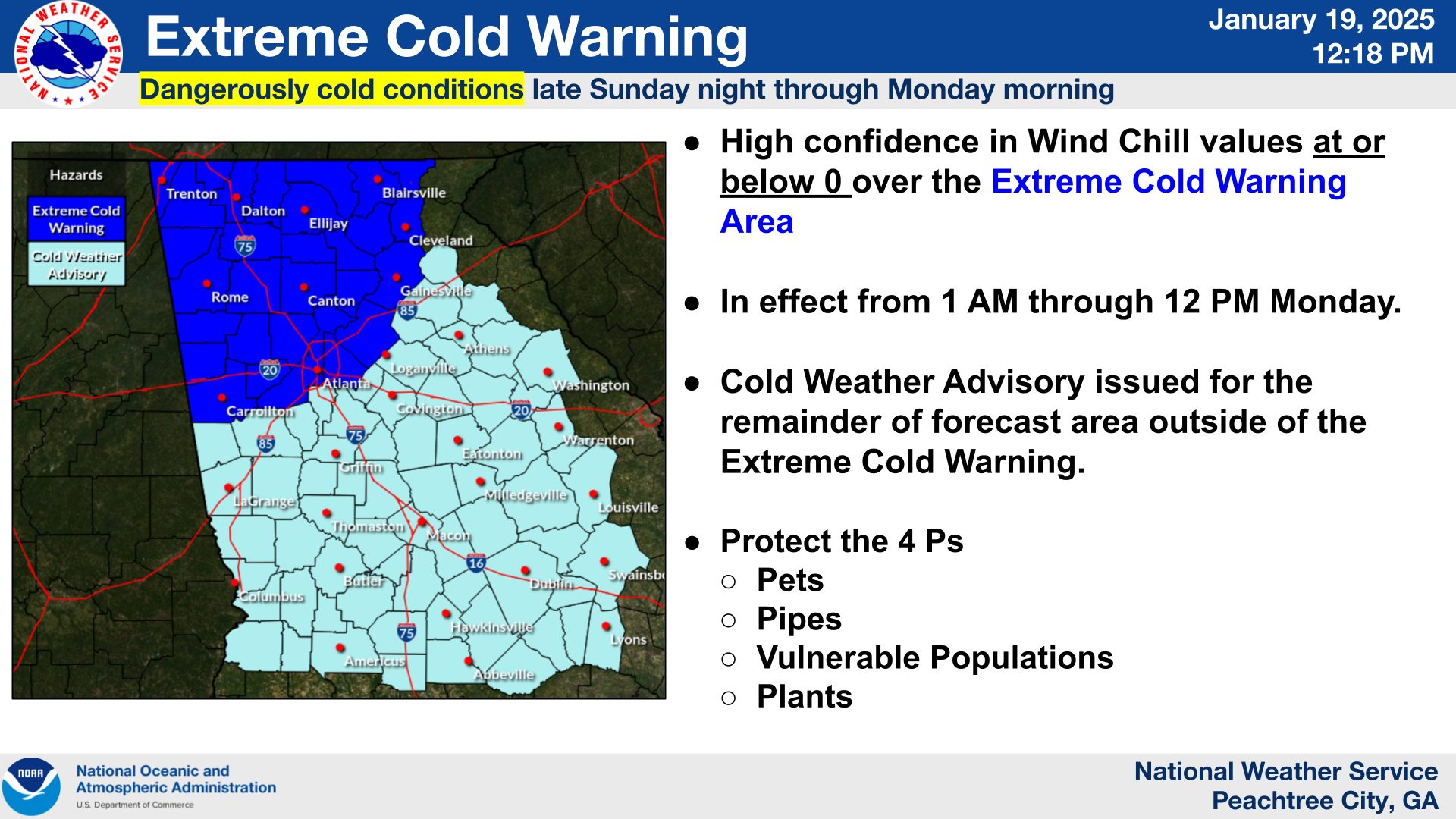 North Georgia is under an extreme cold warning tonight, with frigid temperatures and biting wind chills creating hazardous conditions.