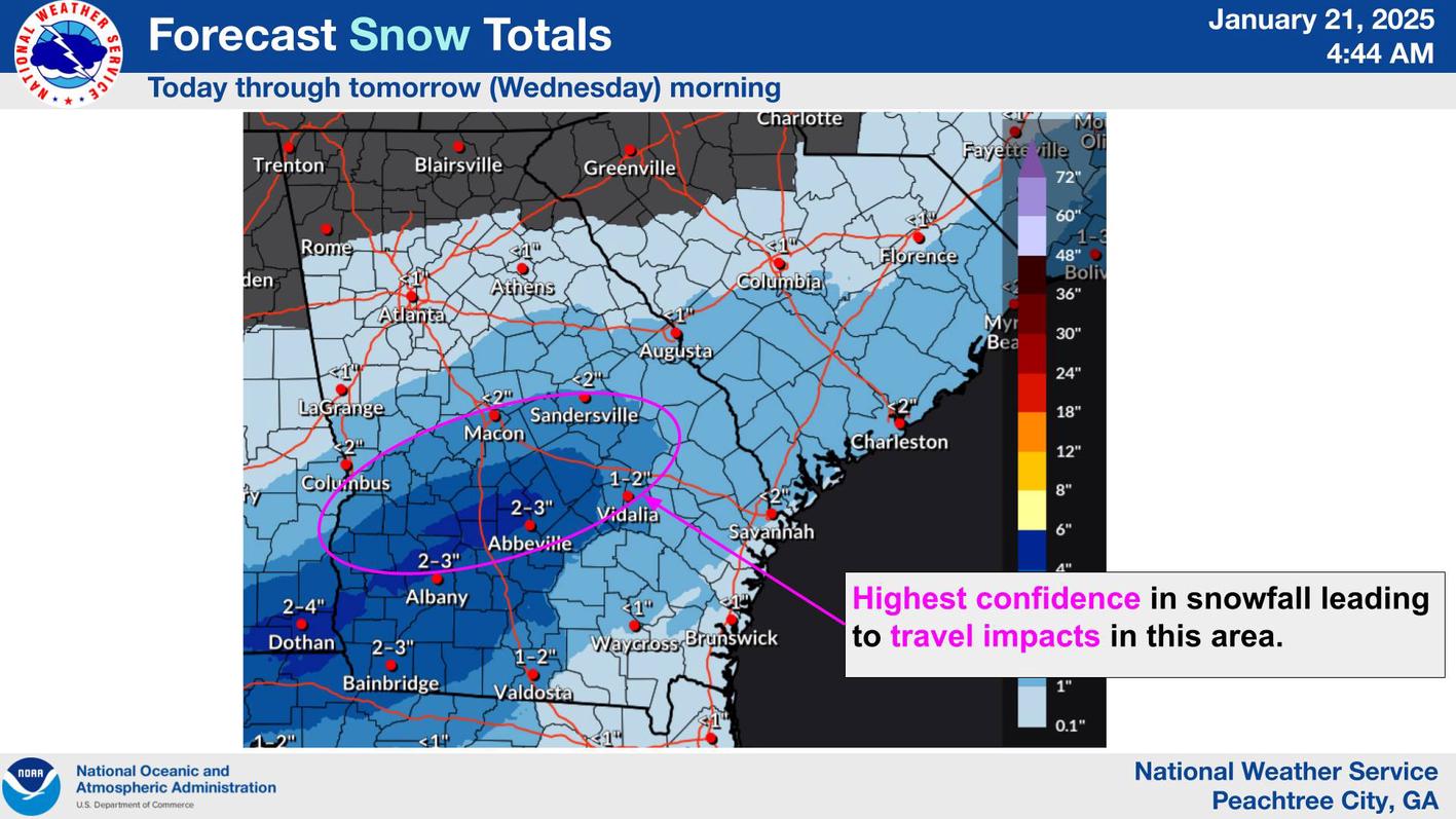 The winter storm track has shifted north this morning, prompting the National Weather Service to extend snowfall predictions and advisories accordingly. The updated forecasts indicate travel difficulties and dangerous road conditions as snow begins to fall.