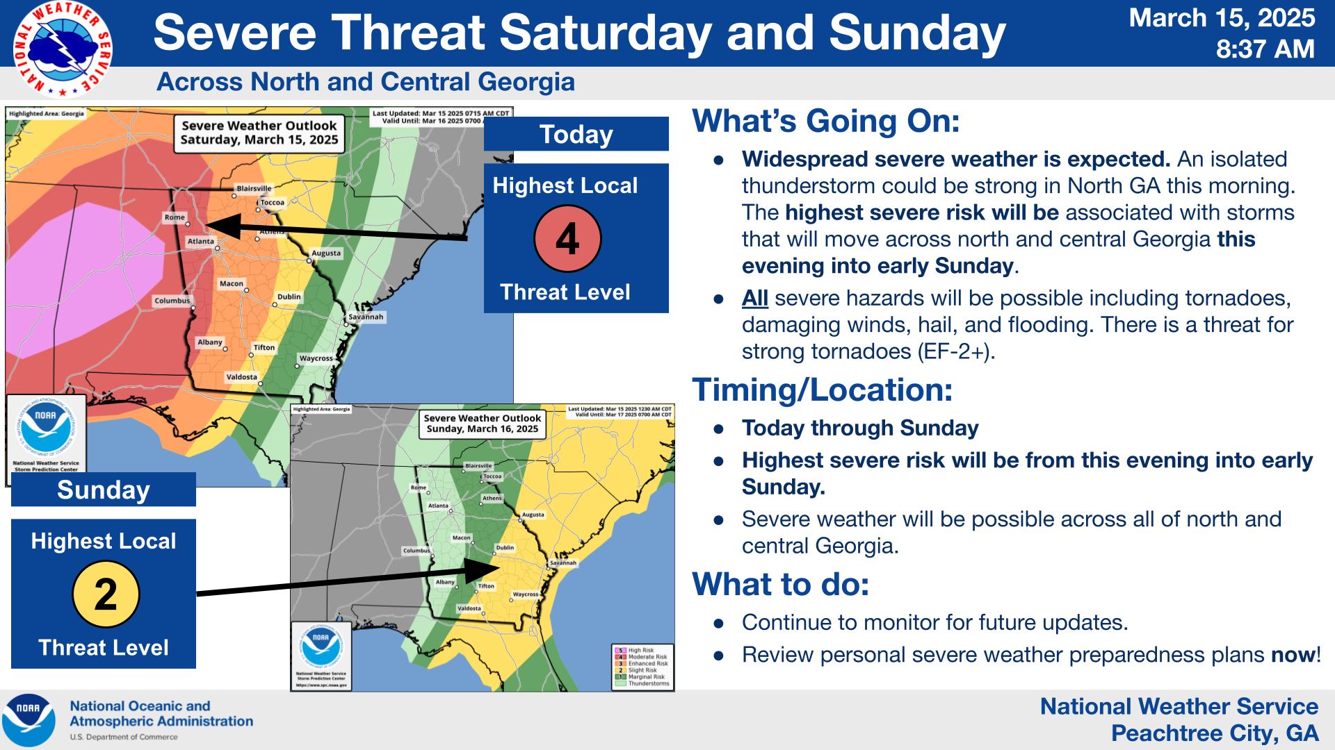 Forecasters expanded the moderate risk area for severe storms to include more of northwest Georgia this morning.