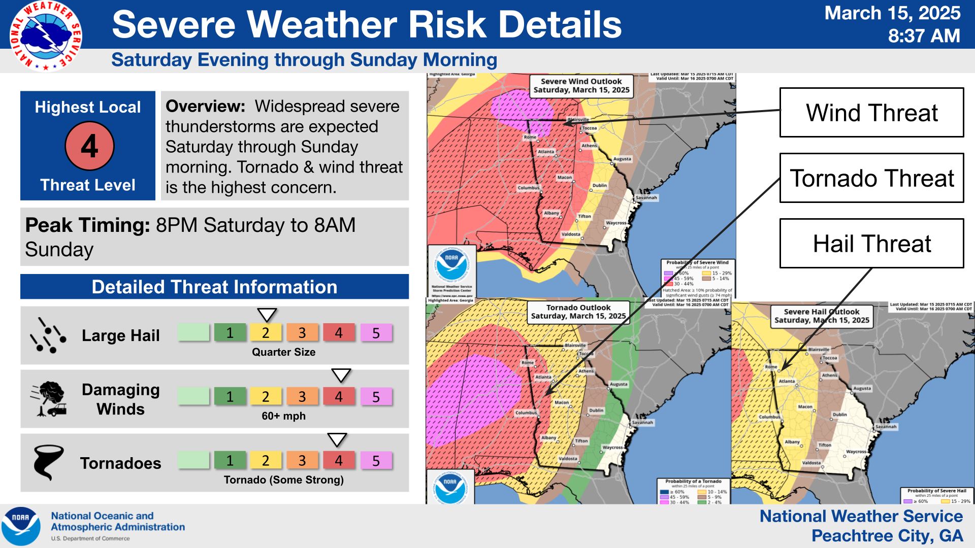 Forecasters expanded the moderate risk area for severe storms to include more of northwest Georgia this morning.