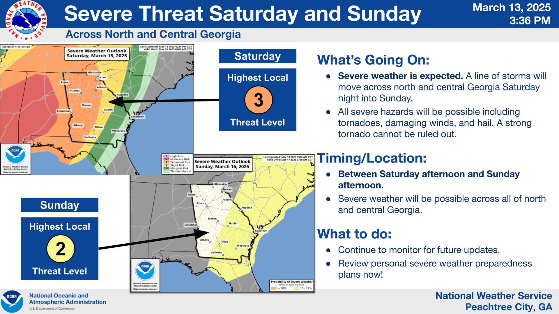 Georgia residents face potentially life-threatening weather Saturday night through Sunday afternoon as a severe storm system moves across the state.