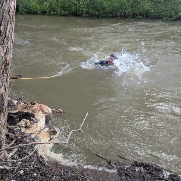 A kayaker who fell into rapids on the Ocmulgee River was rescued along with friends who became stranded on an island, according to Butts County Fire and Emergency Services.