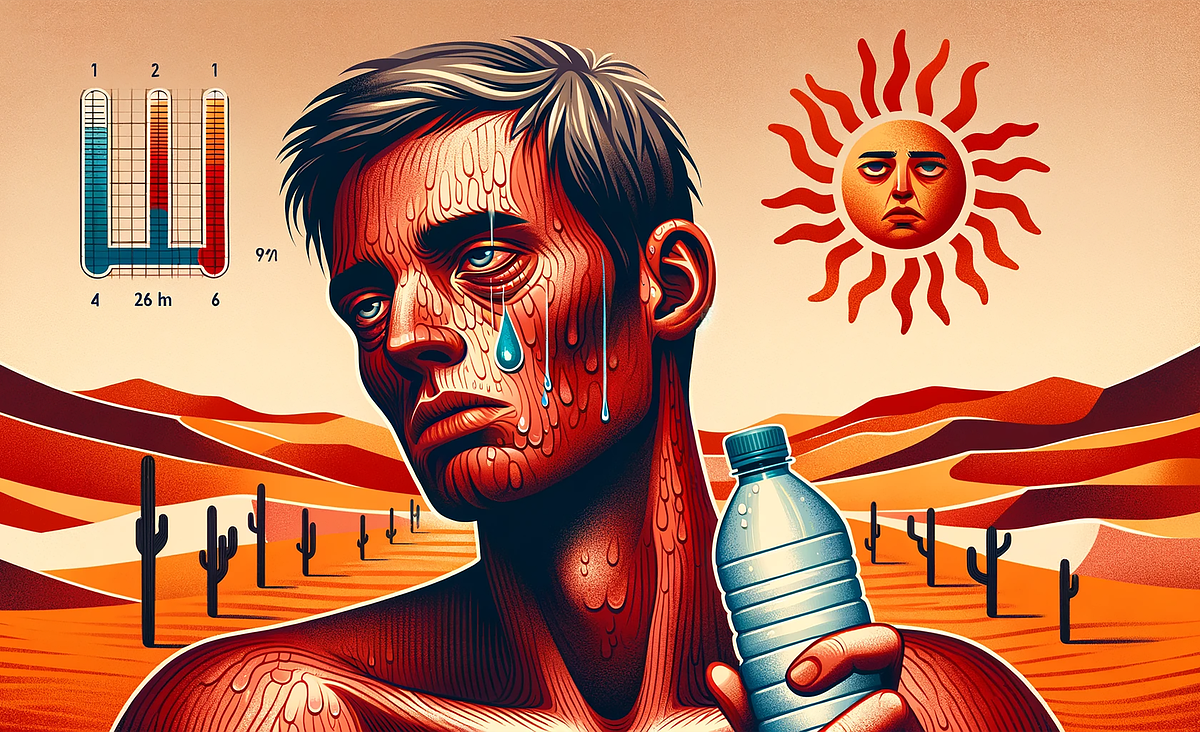 thirst, sun, dehydration, fatigue, tired, pallor, ai created, nature, heat, heatstroke