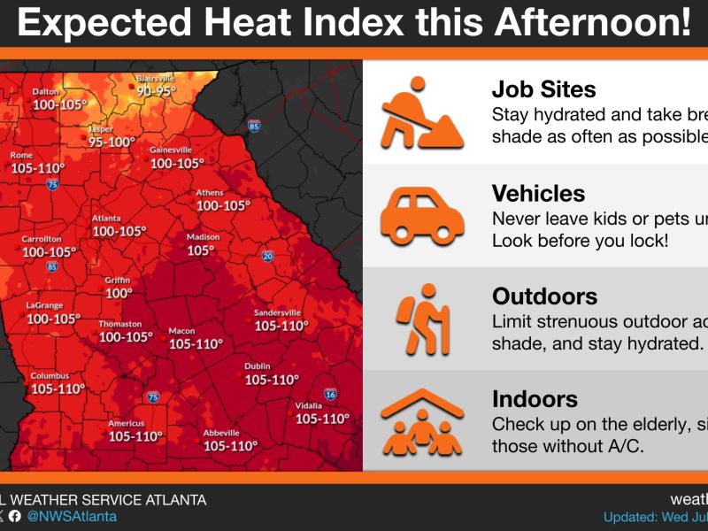 With heat index values topping 108 degrees, Georgia is under a Heat Advisory today, and the worst isn’t over yet.