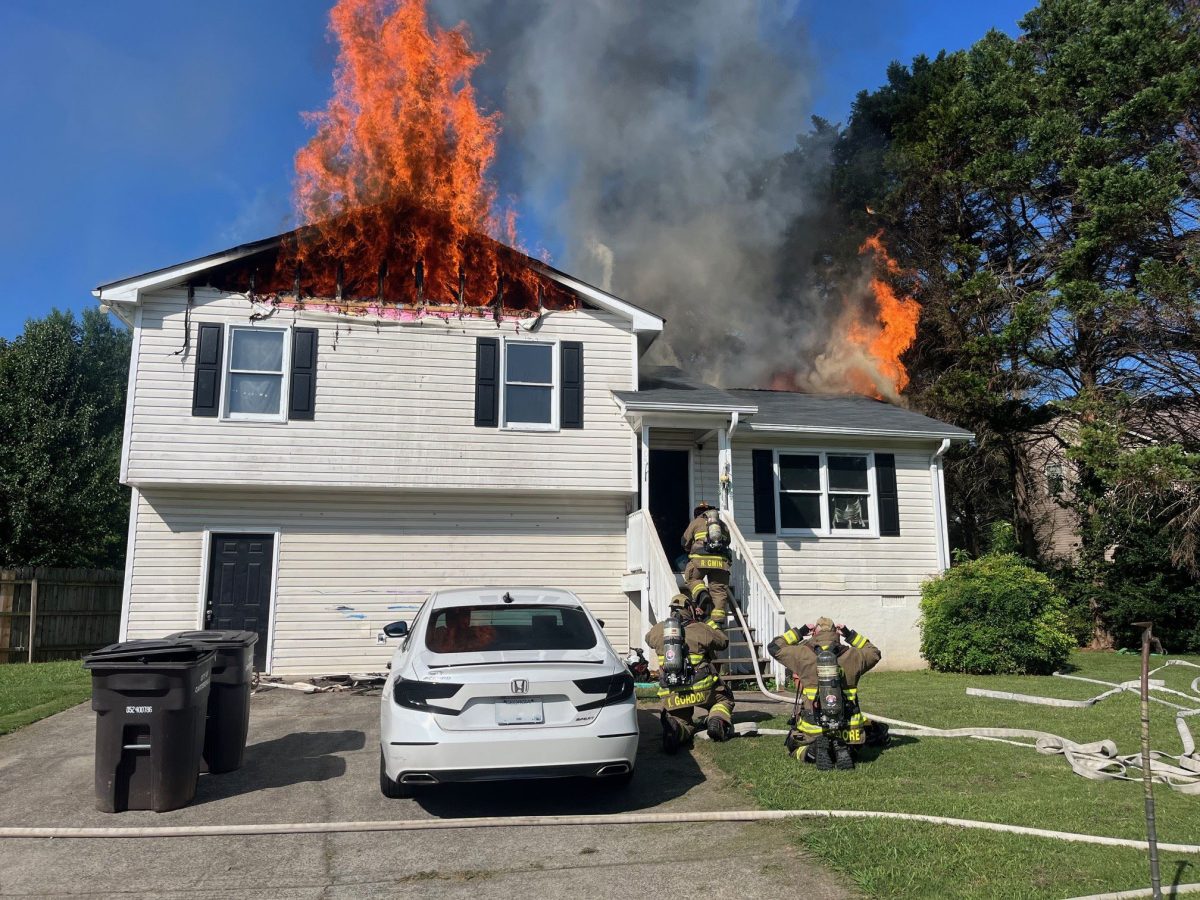 Firefighters battled a blaze at a Thornwood Drive residence in Cartersville Tuesday morning, safely rescuing one of the family's two cats while preventing any human injuries.