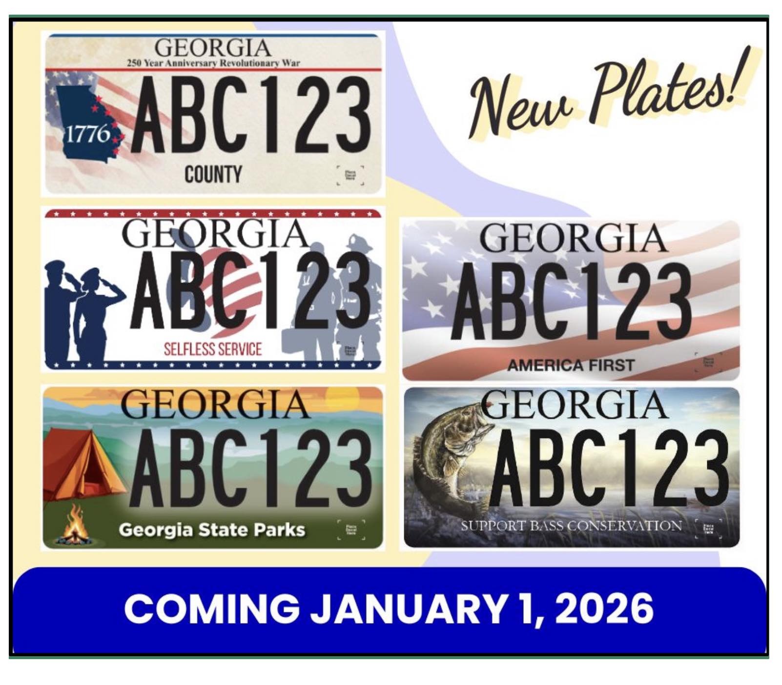 Five New Georgia License Plates Are Coming in January